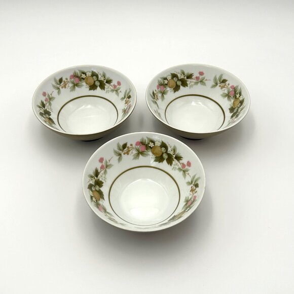 VTG Mikasa Fine China Eclipse Sumay Fruit Bowls Green Pink Floral 5741 Set of 3